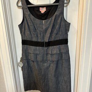 Phoebe Couture Dark Gray Midi Sleeveless Plus Dress w/Black Ribbon Waist-Size 16